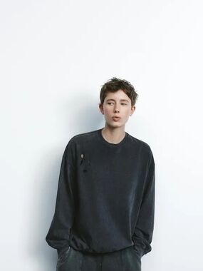 Zara Distressed Crewneck Sweatshirt - Black